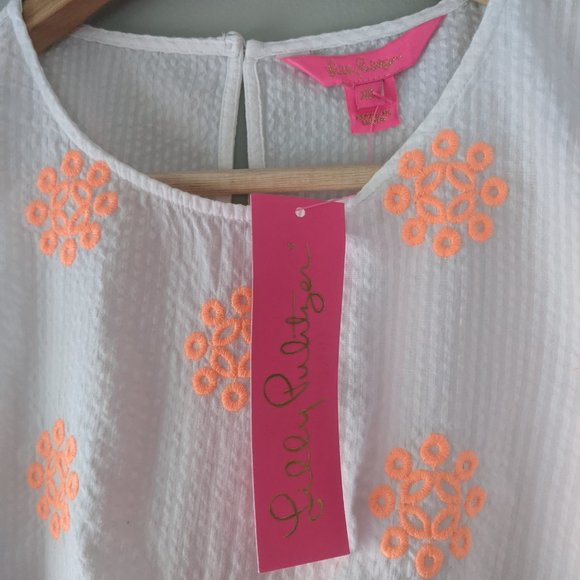 Lilly Pulitzer | Lilliana Top Cantaloupe Embroidered Seersucker NWT Size XS - Picture 6 of 9